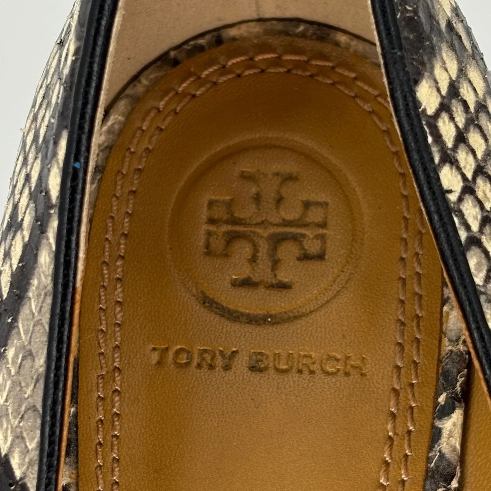 Tory Burch Elana Pointed Toe Pump Roccia Women Size 8 Snakeskin Embossed Leather